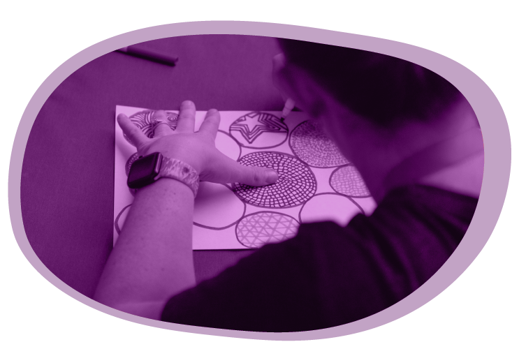 Participant drawing; image is tinted purple, one of Mizzen Education’s primary brand colors.